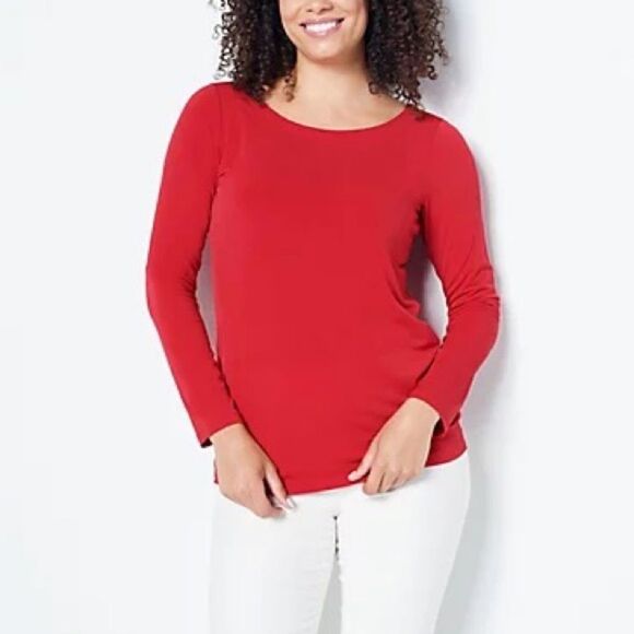 Susan Graver Modern Essentials Liquid Knit Ballet-Neck Top - Picture 1 of 5